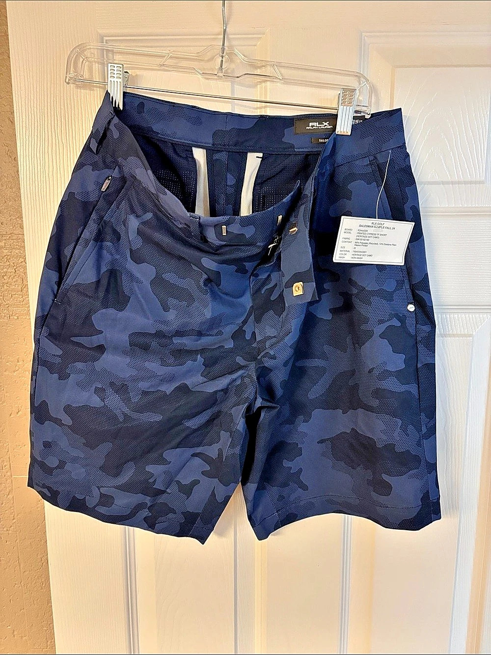 RLX Ralph Lauren Tailored Fit Shorts Camo Hybrid Shorts in Blue Size 32 NWT